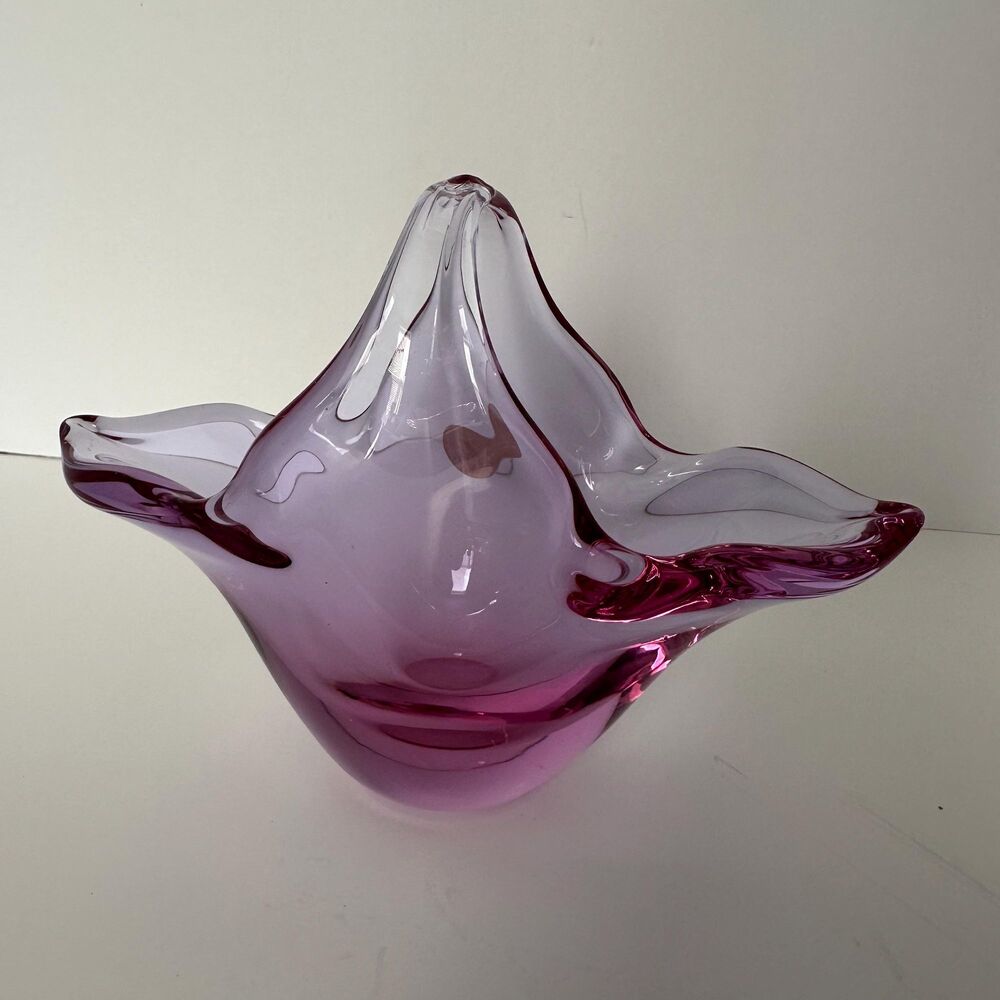 MCM Stunning ZBS Pink Purple Hand Blown Tulip Art Glass Basket - Czech Rebublic